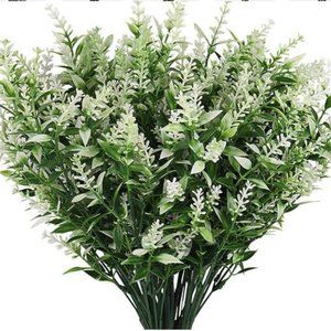 8 Bundles Plants Lavender Outdoor UV Resistant Greenery Fake Shrubs White